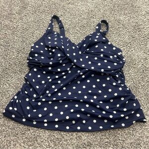 Lands' End Women's Sweetheart Wrap Underwire Tankini Top Navy Polka Dot 18W